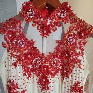 Traditional Áo dài Dress in Yellow and Red